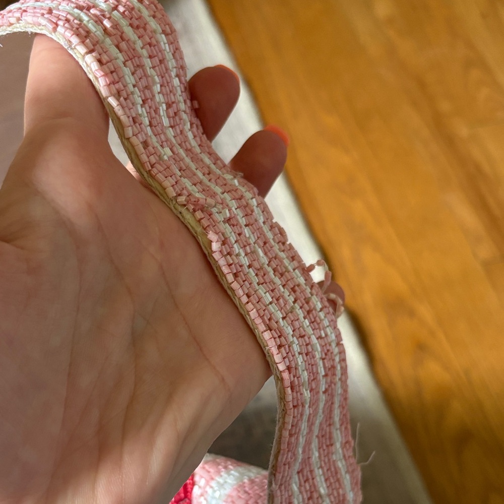 Beaded Cherry-Embellished Pink Stripe Shoulder Bag - Picture 2 of 3